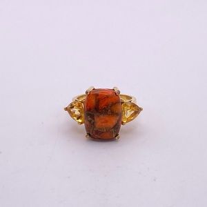 Orange Turquoise and Citrine Ring; GbD; Size 8 & 9.75